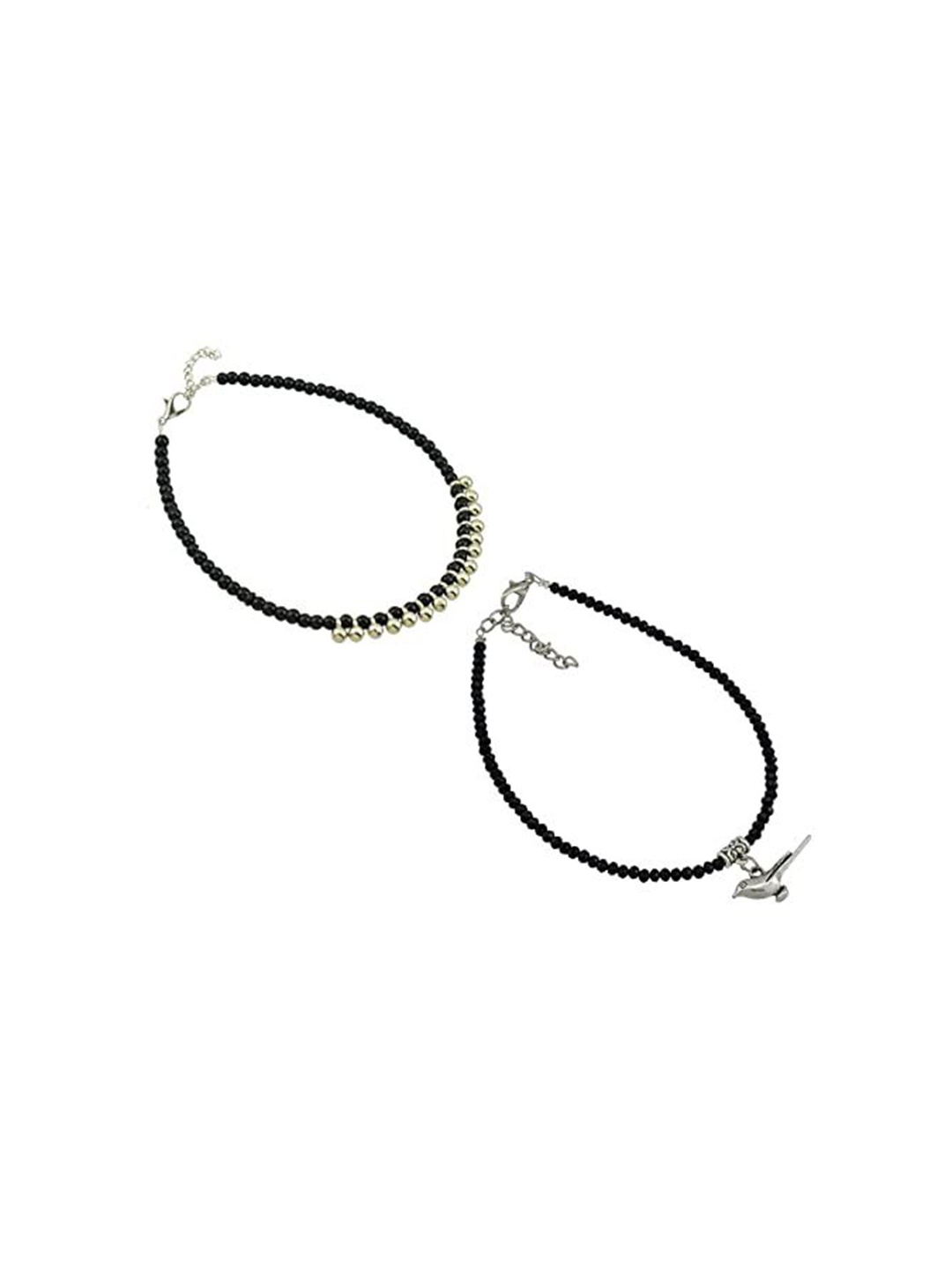 

HIGH TRENDZ Women Set of 2 Anklets, Black
