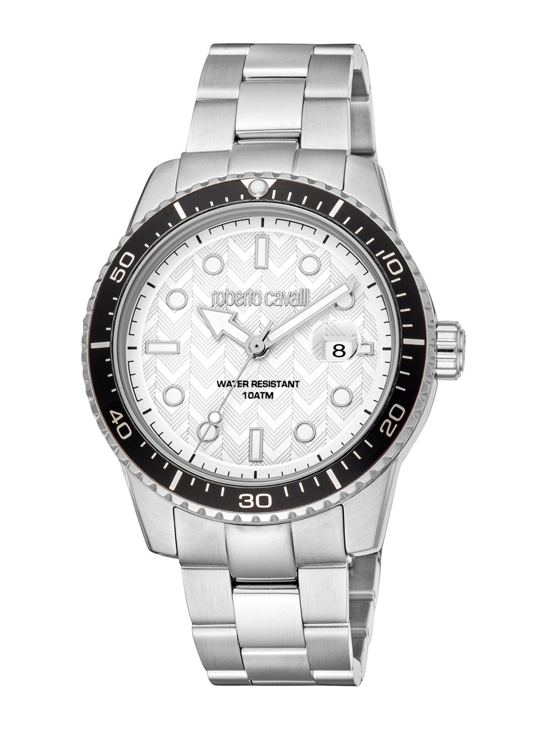 

Roberto Cavalli Men Embellished Dial & Stainless Steel Straps Analogue Watch RC5G084M0015, Silver