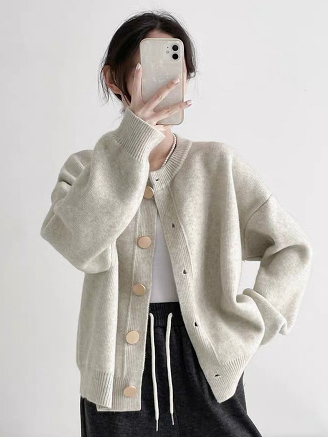 

LULU & SKY Women Round Neck Cardigan Sweater, Beige