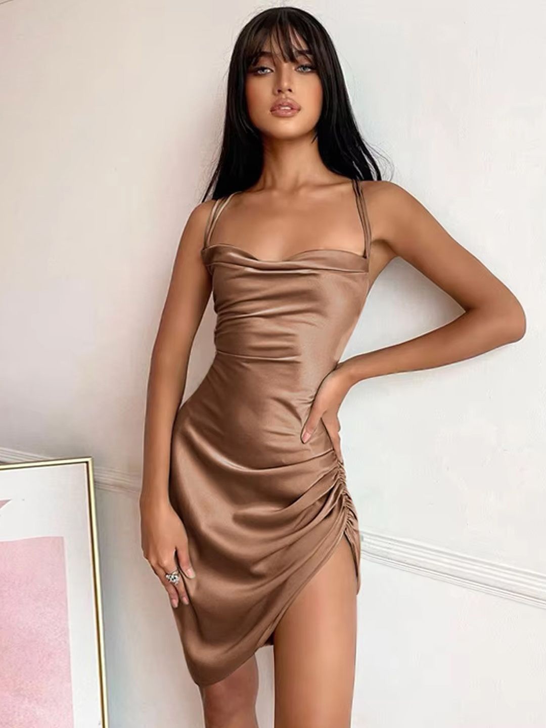 

StyleCast Shoulder Straps Sheath Dress, Coffee brown