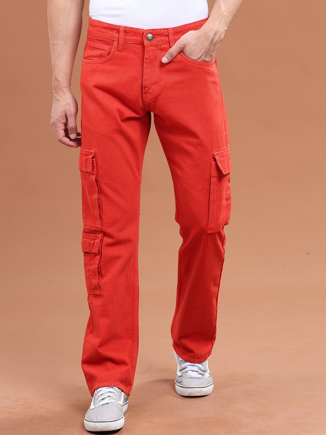 

VUDU Men Comfort Cargo Styles Jeans, Red