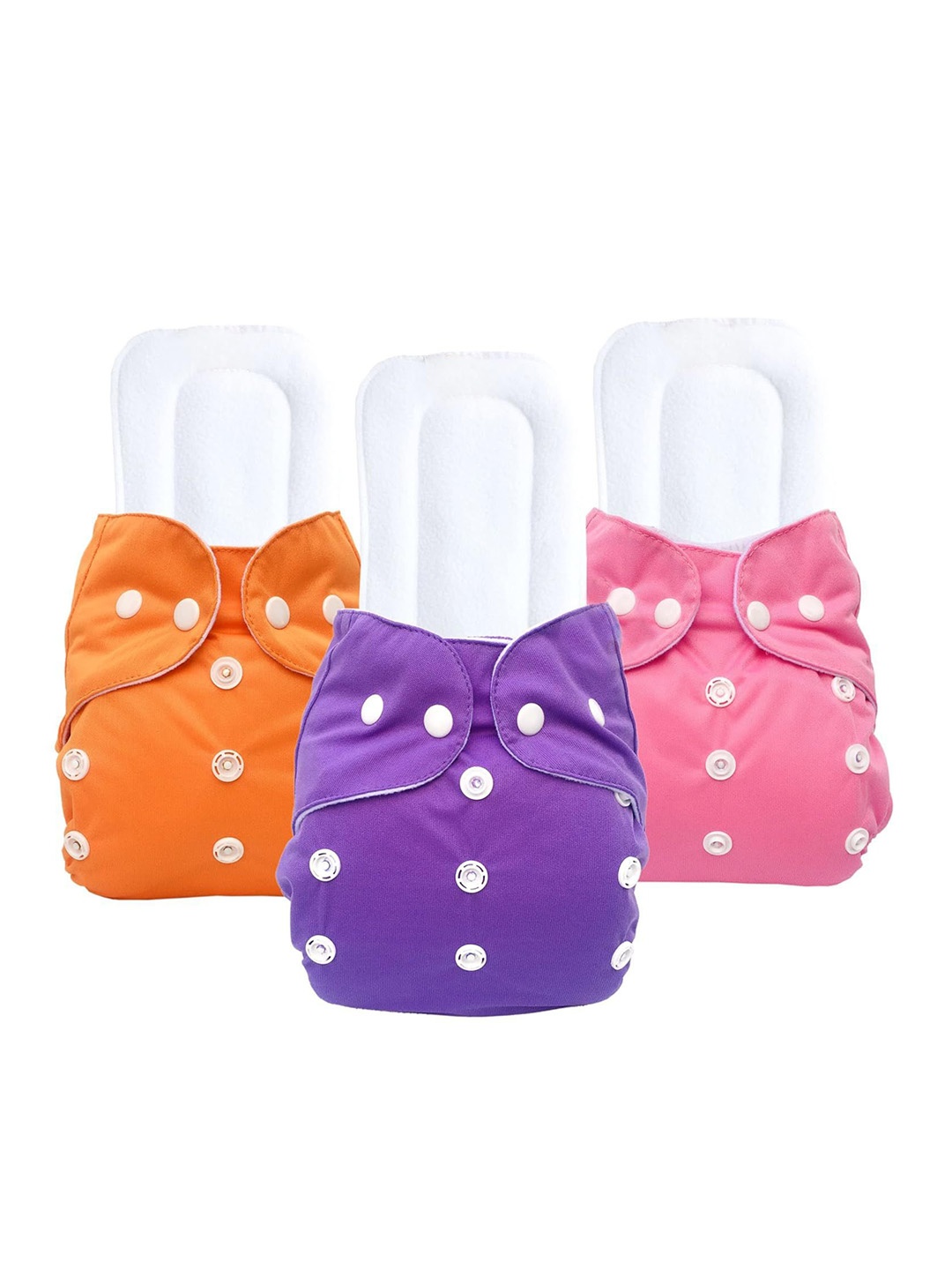 

Kritiu Kids Set Of 3 Reusable Waterproof Skin Friendly Cloth Diaper With Insert Pads, Orange