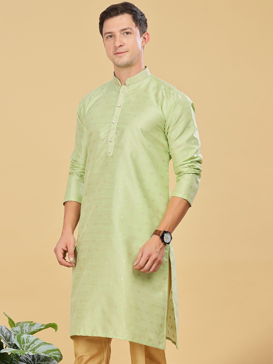 

Anouk Ethnic Motifs Woven Design Cotton Straight Kurta, Green