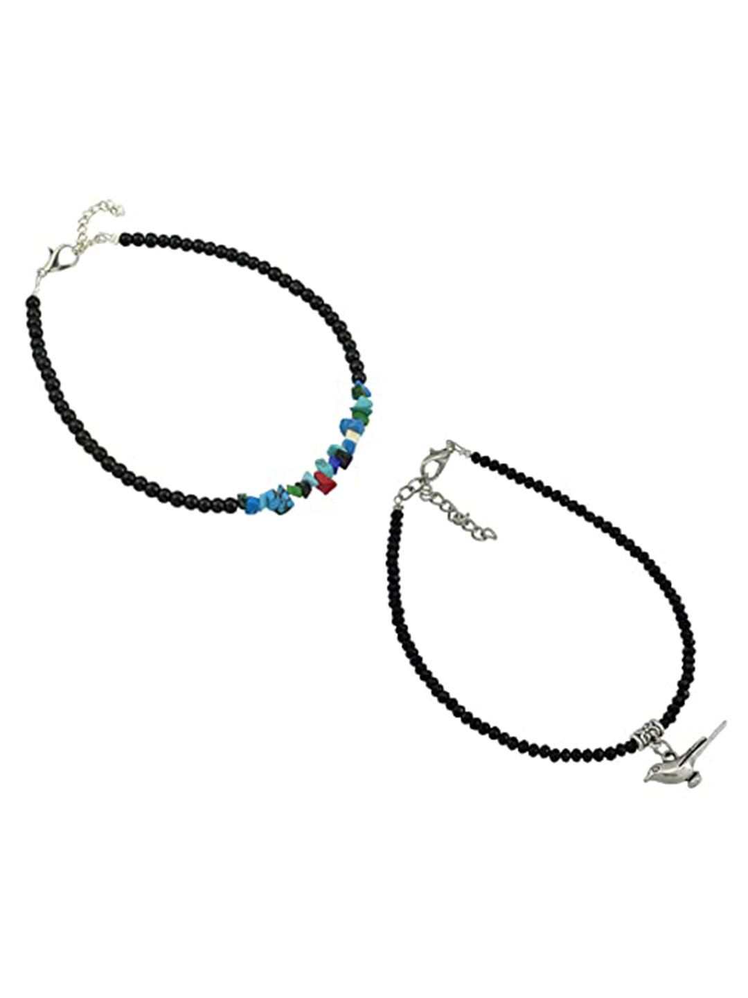 

HIGH TRENDZ Women Set of 2 Anklets, Black