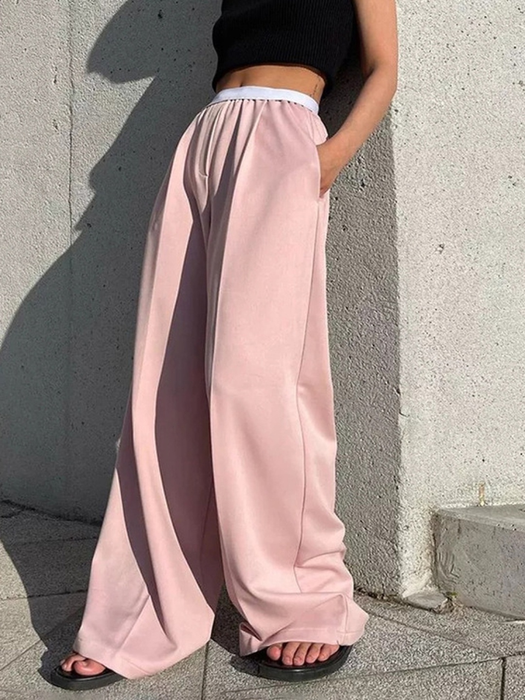 

LULU & SKY Women Loose Fit High-Rise Trousers, Pink