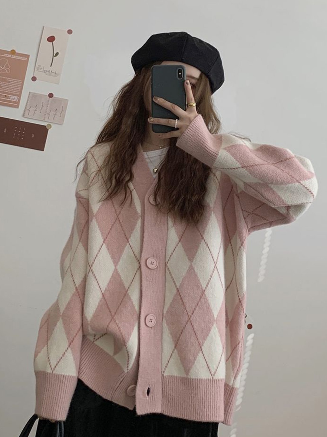 

LULU & SKY Women Argyle Pattern Cardigan, Pink