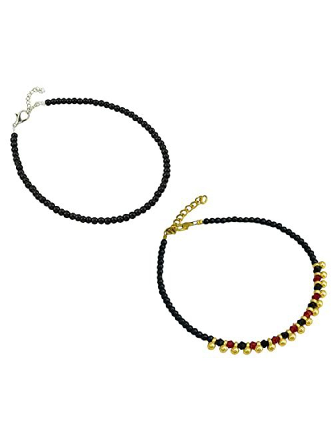

HIGH TRENDZ Women Set of 2 Anklets, Black