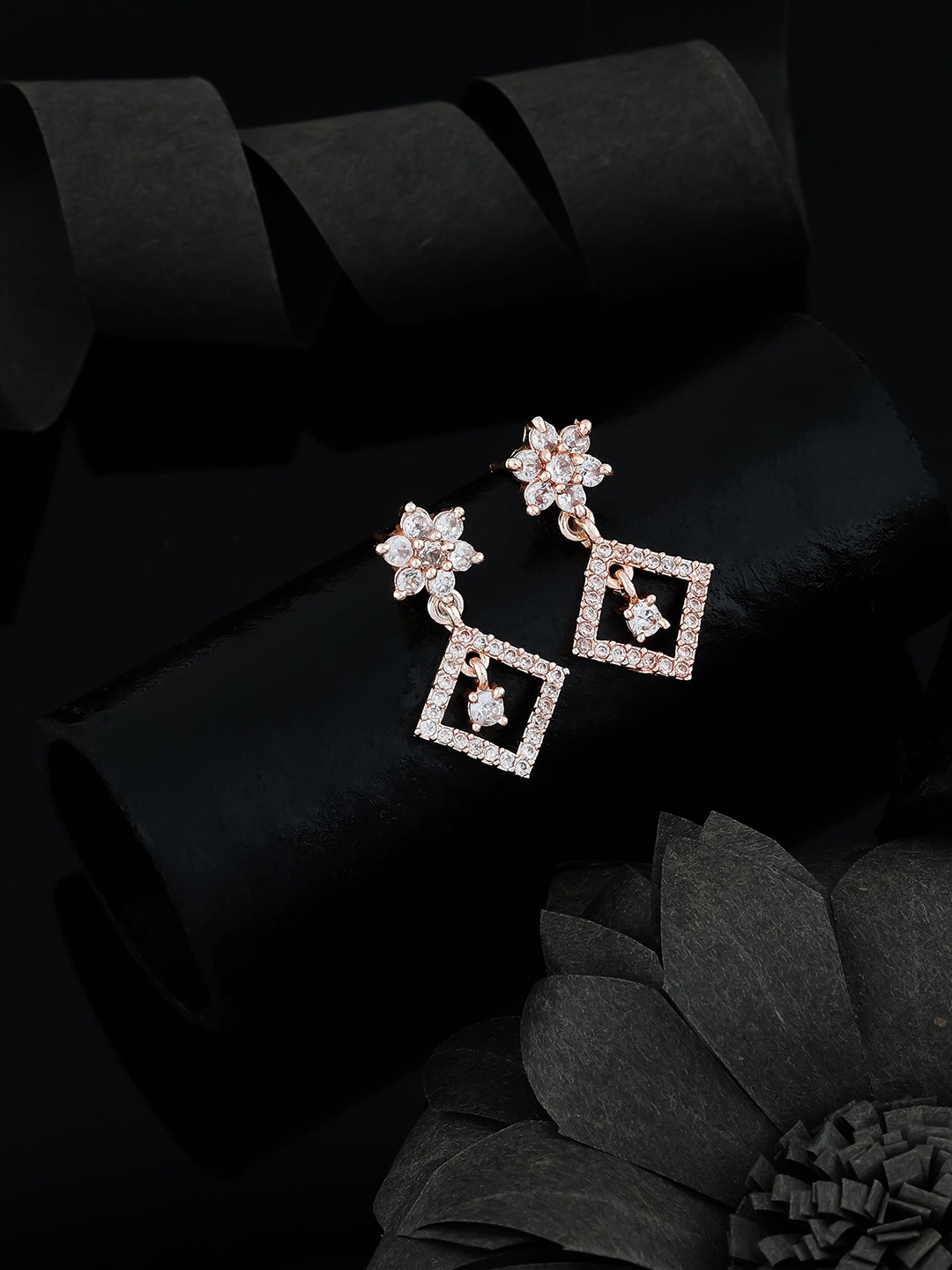

Wynona Brass-Plated Cubic Zirconia Contemporary Drop Earrings, Rose
