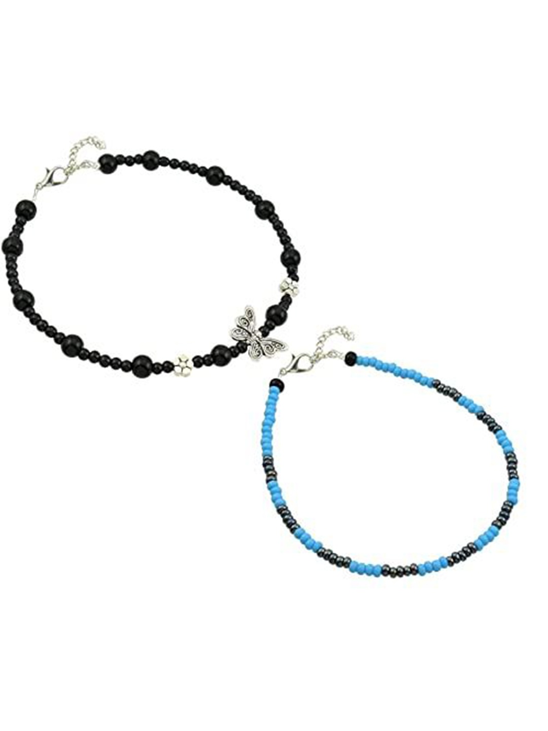 

HIGH TRENDZ Women Set of 2 Anklets, Black