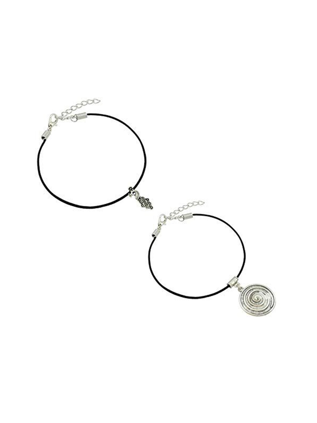 

HIGH TRENDZ Women Set of 2 Anklets, Black
