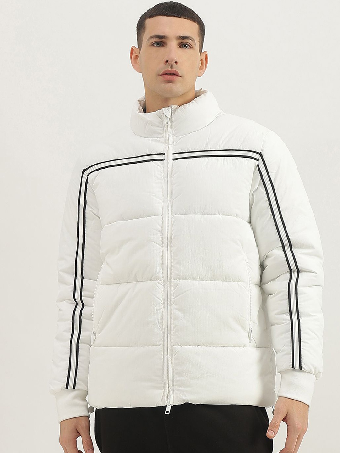 

United Colors of Benetton Men Mock Collar Solid Casual Puffer Jacket, White