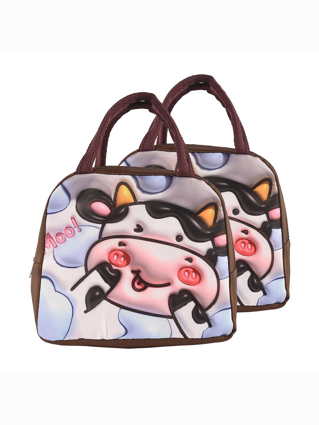 

Kuber Industries Kids Set of 2 Cow Printed Lunch bags Travel Accessory, Brown