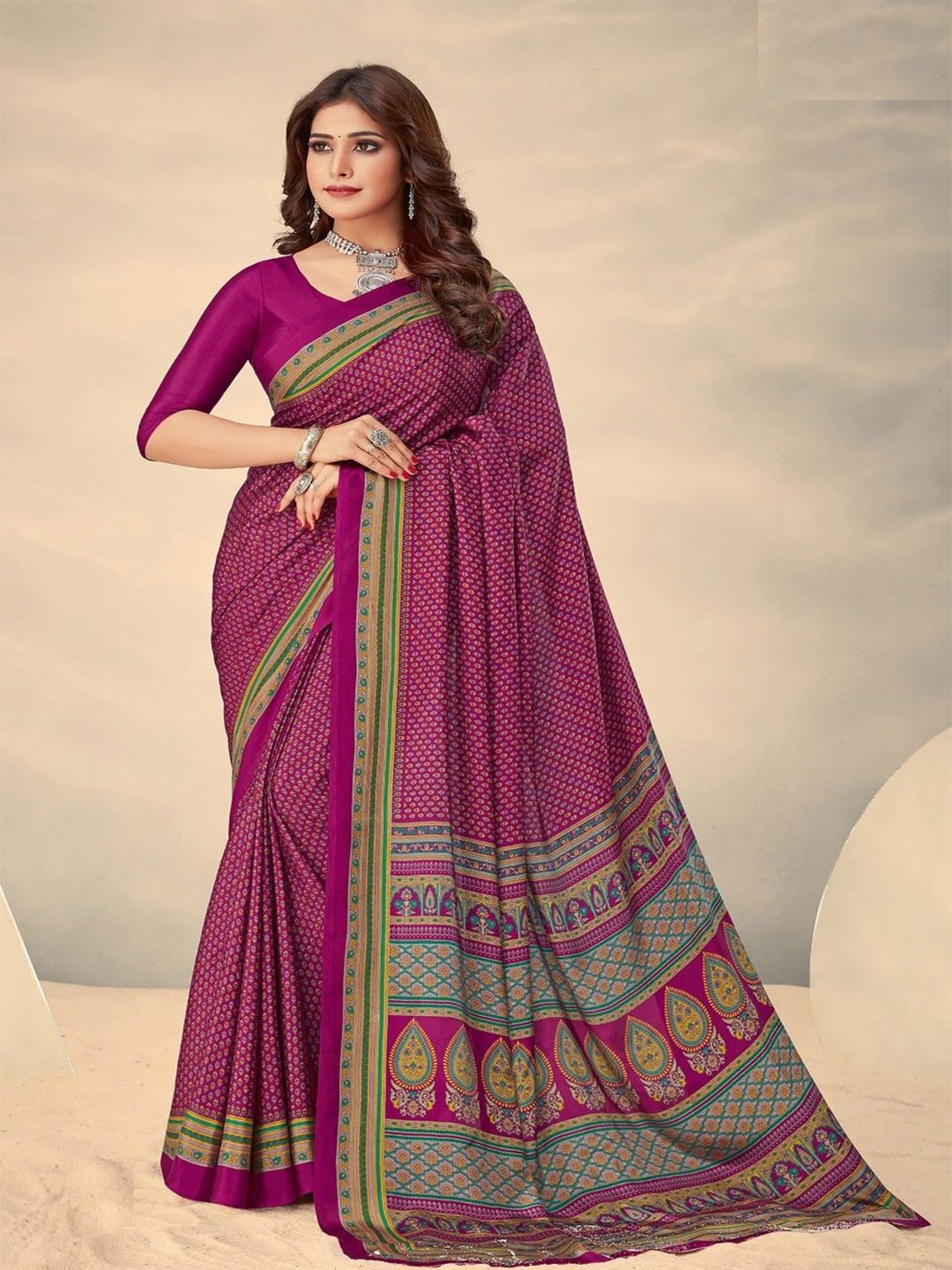 

Reboot Fashions Ethnic Motifs Printed Pure Crepe Saree, Purple