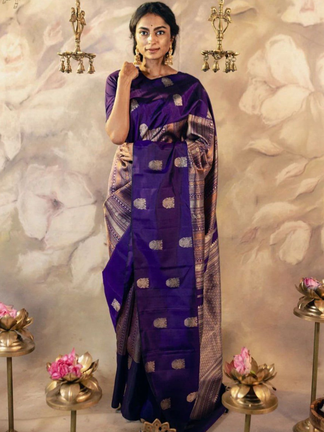 

Visit Wear Ethnic Motifs Zari Pure Silk Banarasi Saree, Purple