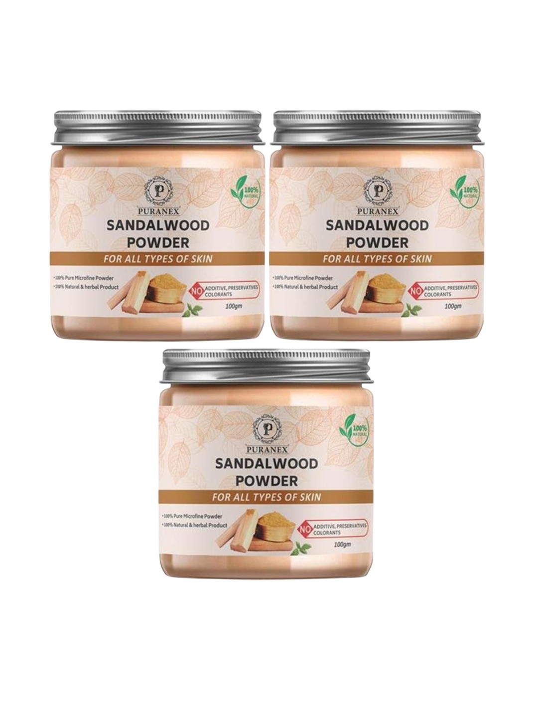 

Puranex Set Of 3 Natural Sandalwood Face Pack Powder - 100 g Each, White