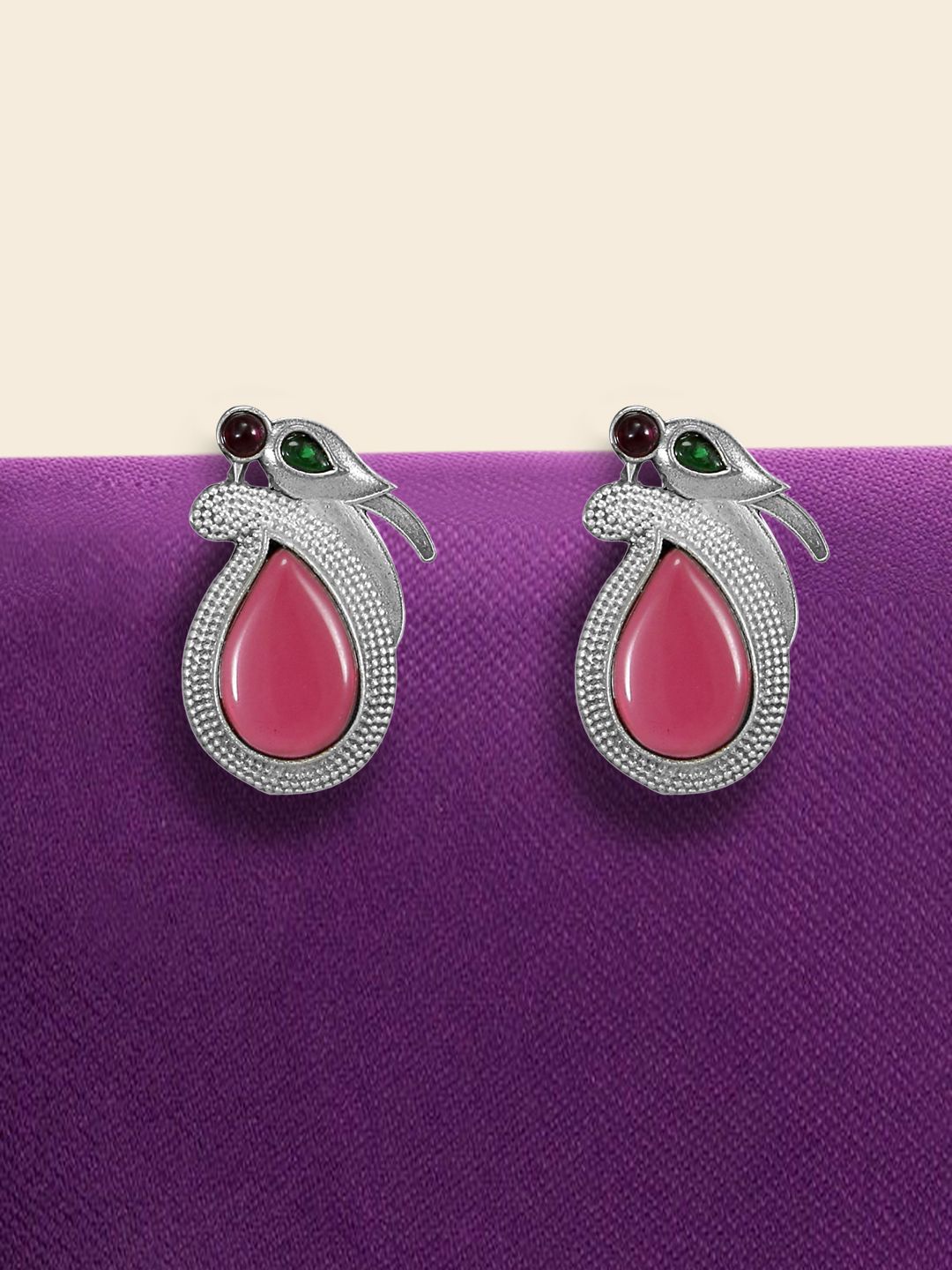 

Yinara Silver Plated Artificial Stones And Beads Contemporary Studs Earrings