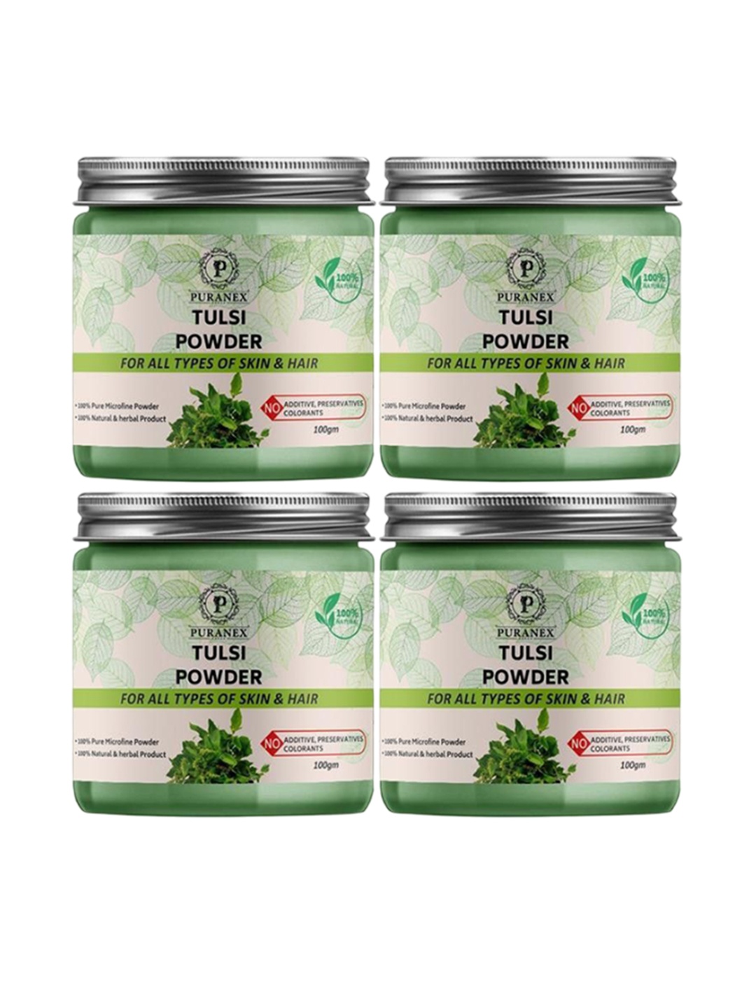 

Puranex Set Of 4 100% Natural & Pure Tulsi Skin & Hair Powder-100 g Each, White