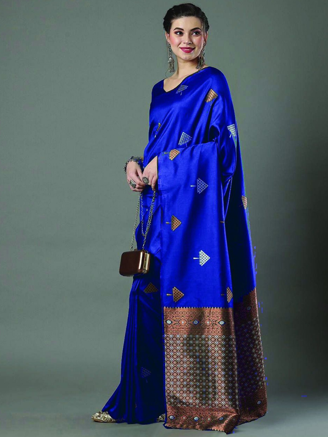 

Fashion Booms Ethnic Motifs Woven Design Zari Pure Silk Banarasi Saree, Blue