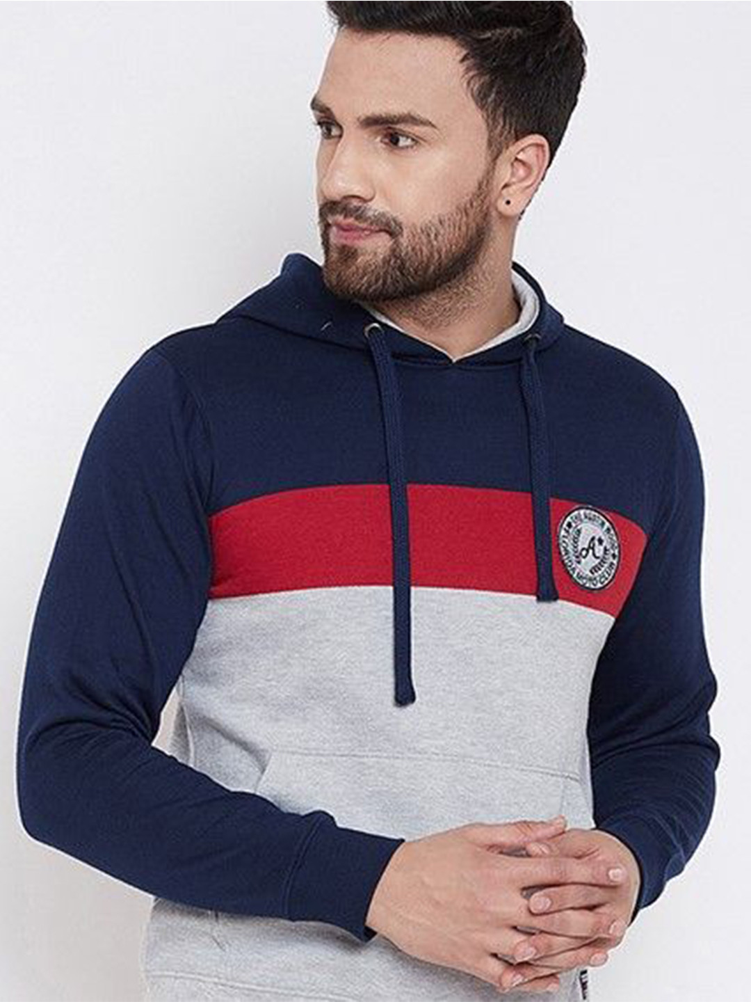 

Austin wood Men Striped Hooded Sweatshirt, Grey
