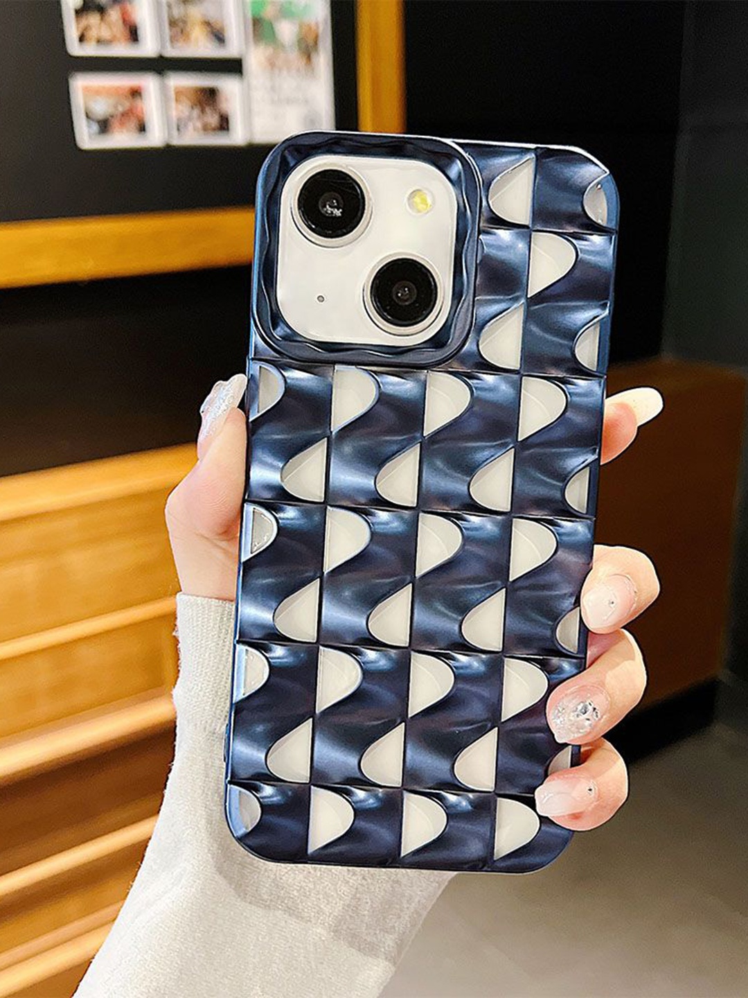 

Luxury Kase Texture iPhone 15 Back Case, Navy blue