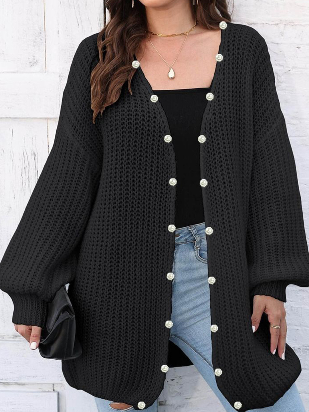 

LULU & SKY Women Self Design Ribbed Sweater, Black