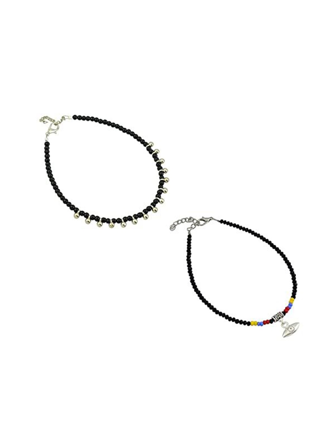 

HIGH TRENDZ Women Set of 2 Anklets, Black