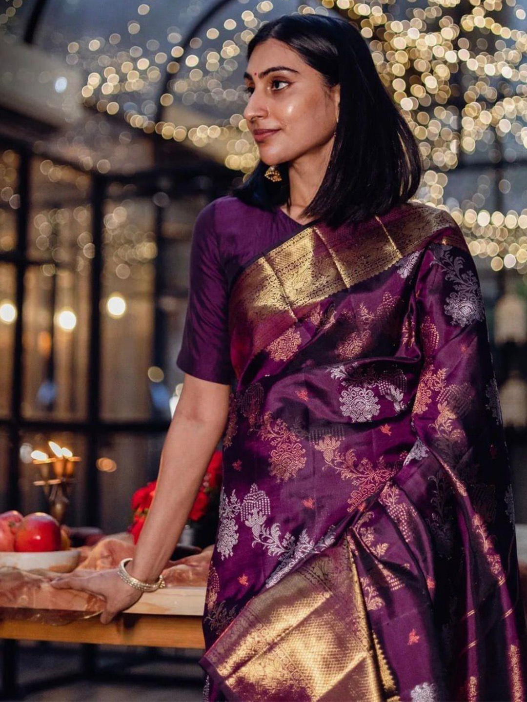 

Visit Wear Woven Design Zari Pure Silk Banarasi Saree, Purple