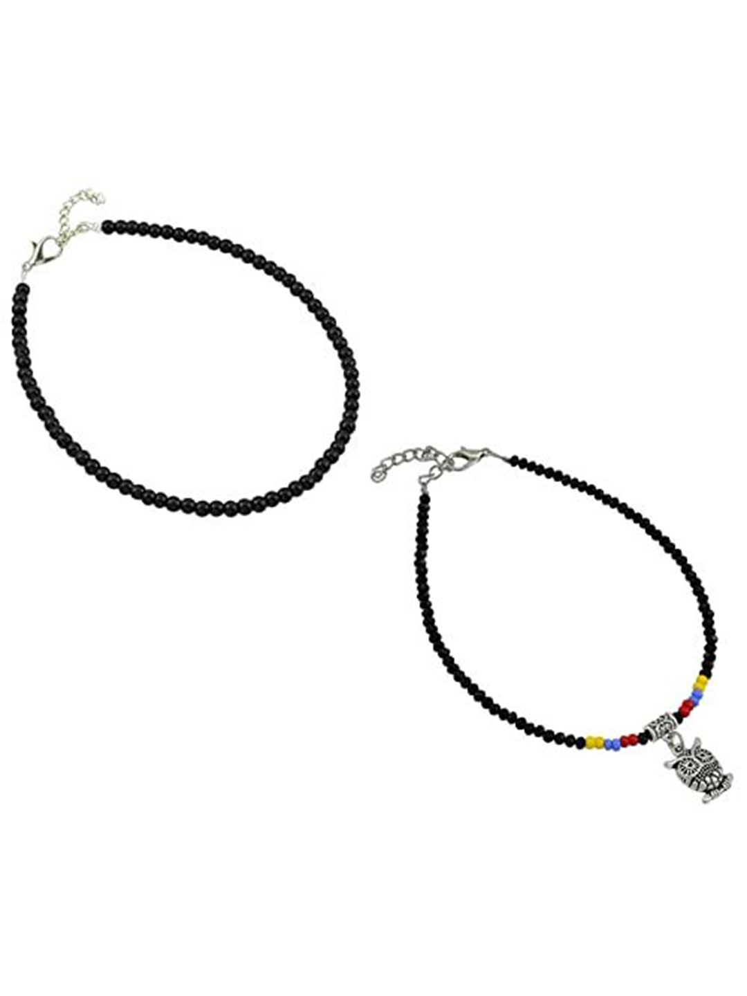 

HIGH TRENDZ Women Set of 2 Anklets, Black