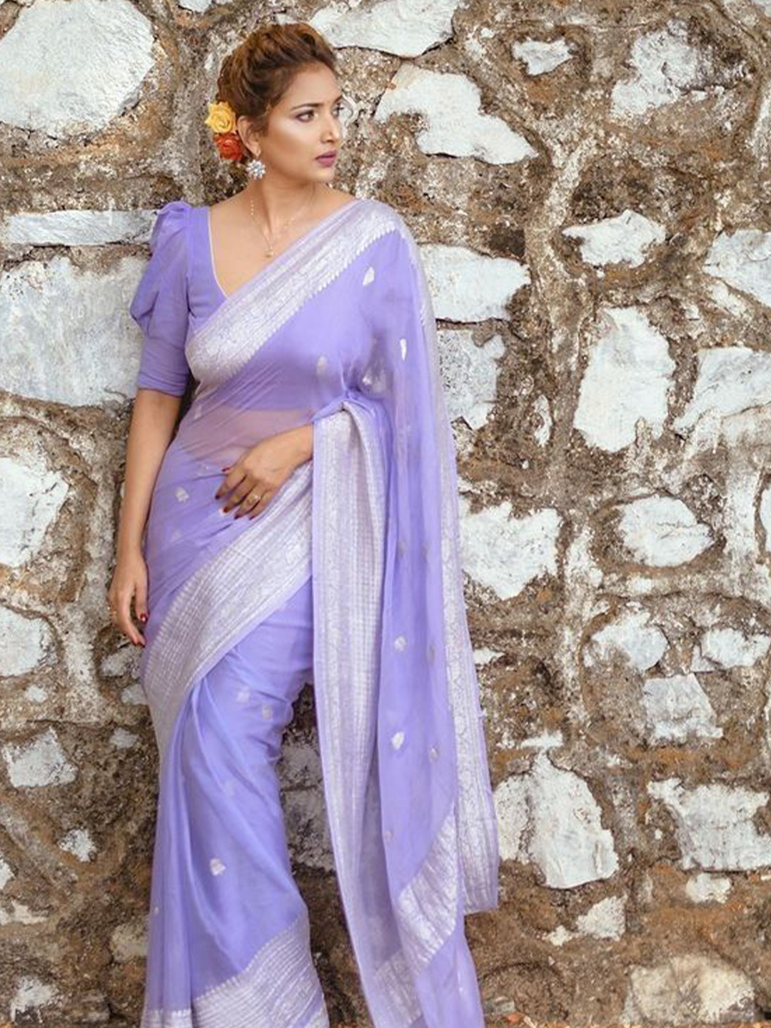 

Fashion Booms Woven Design Zari Pure Silk Banarasi Saree, Purple