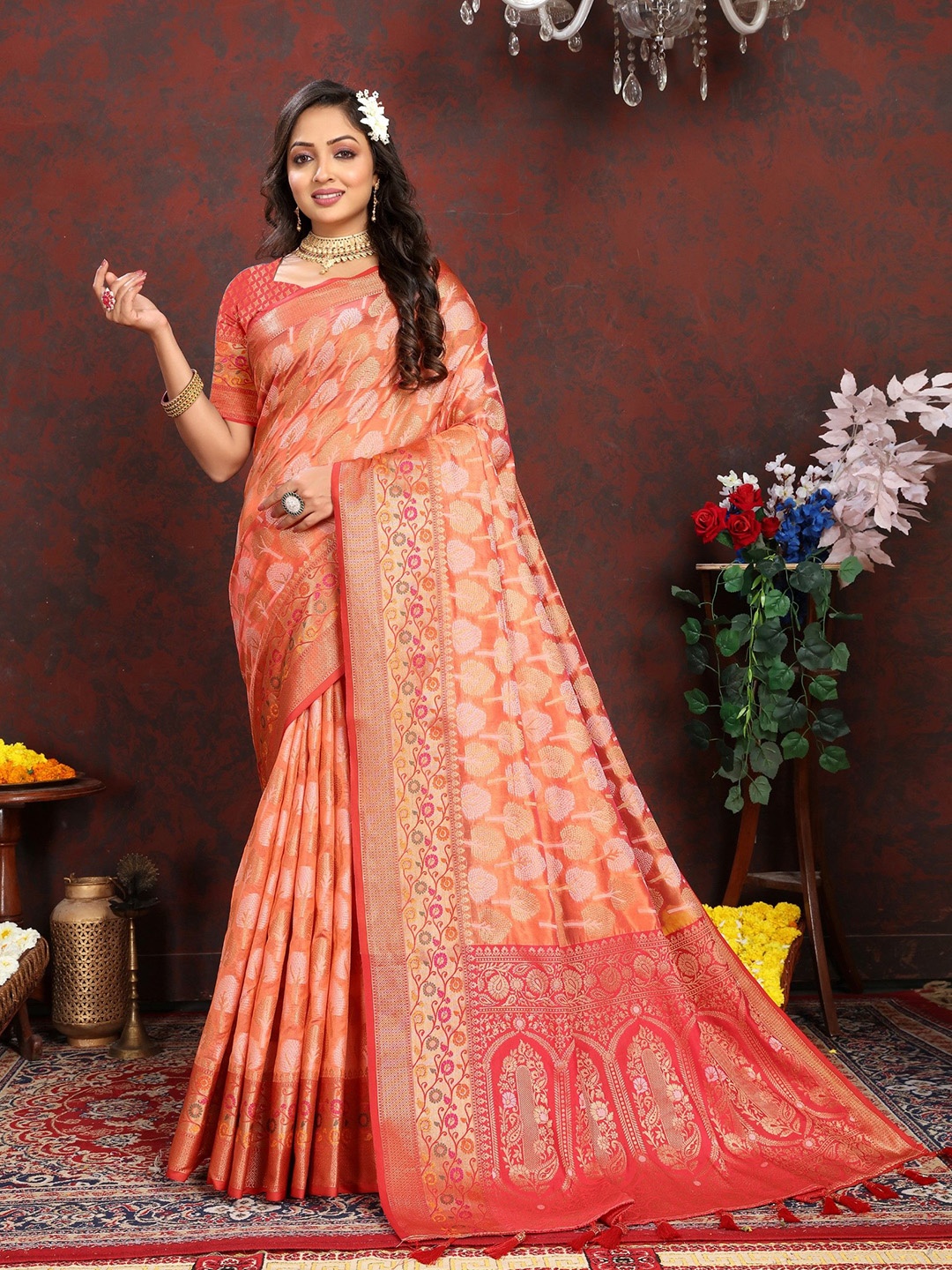 

Anaita Woven Design Zari Banarasi Saree, Orange