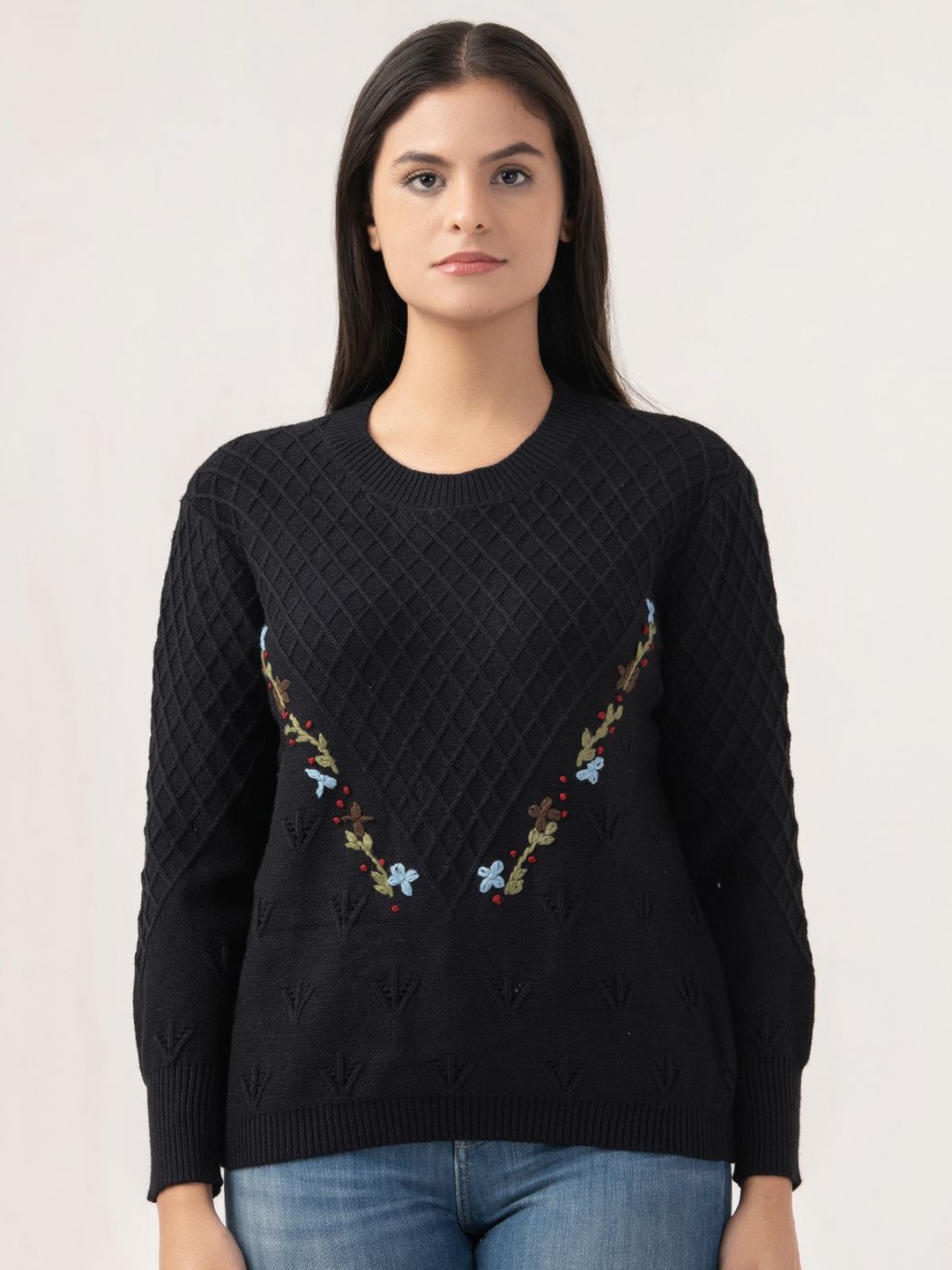 

Albion By CnM Women Floral Pullover Sweater, Black