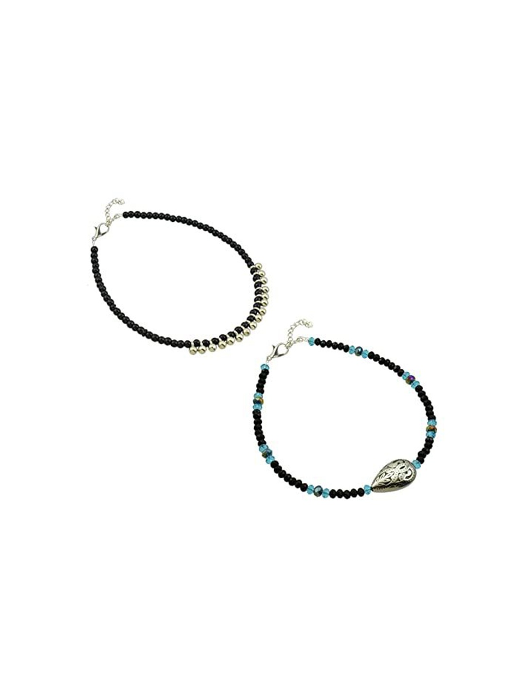 

HIGH TRENDZ Women Set of 2 Anklets, Black