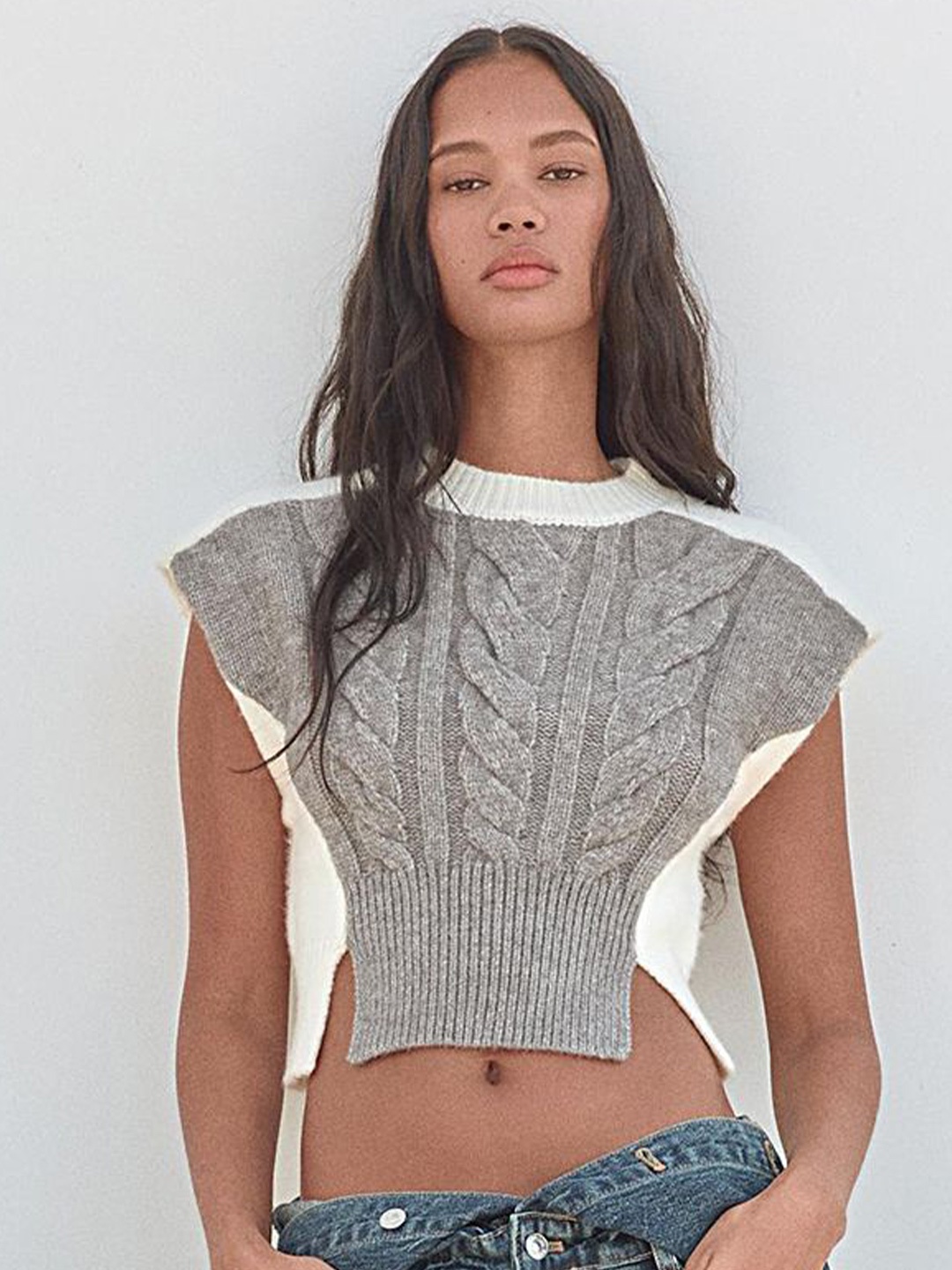 

LULU & SKY Women Colourblocked Sweater Vest Sweaters, Grey