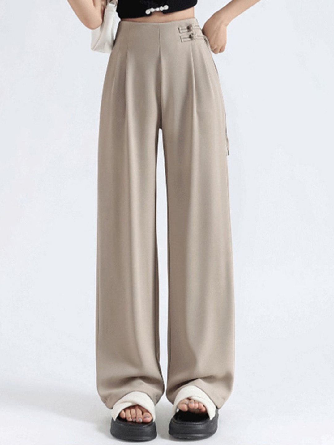 

StyleCast Women High-Rise Pleated Regular Trousers, Khaki