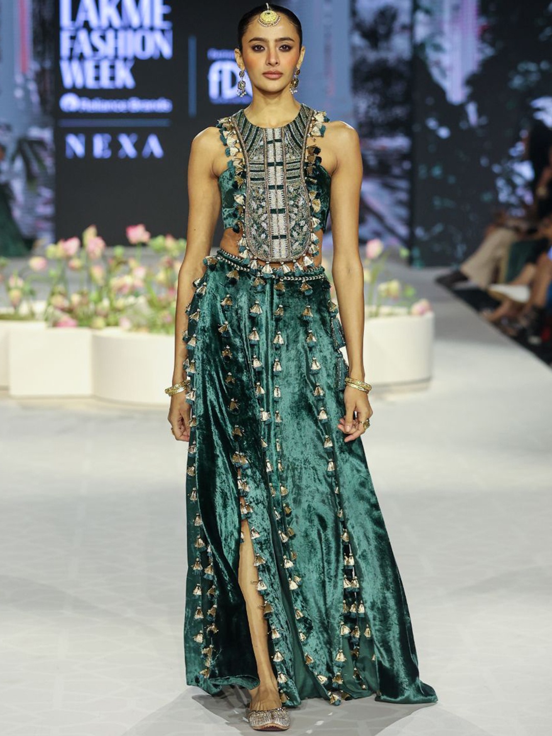 

Payal Singhal Raina Emerald Green Embroidered Choli With Slit Skirt