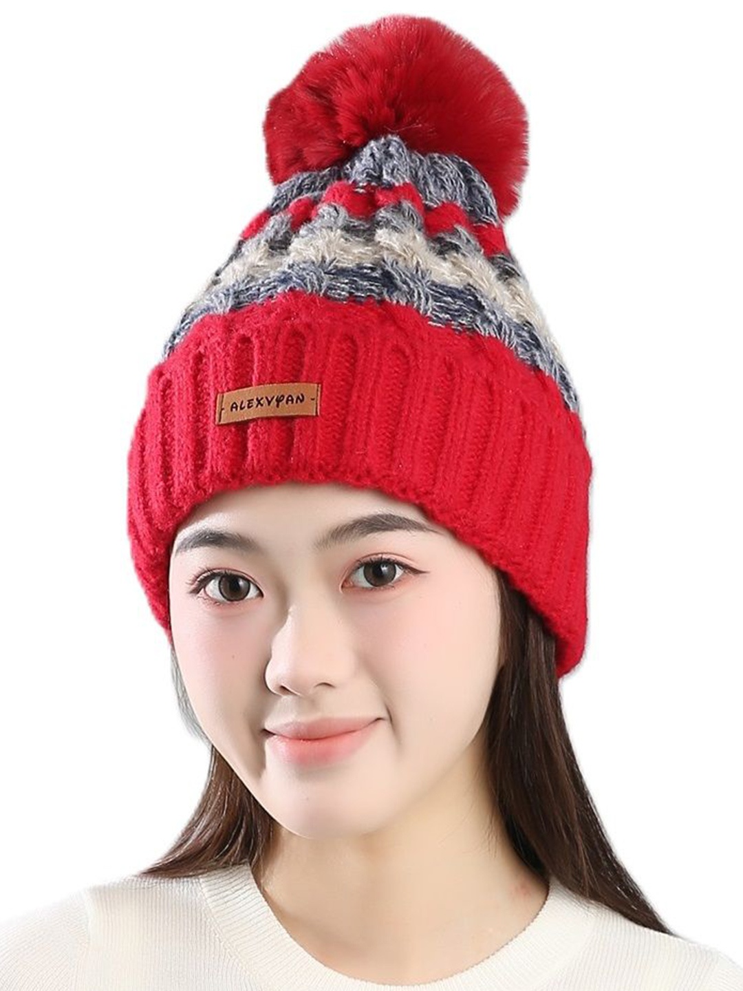 

Alexvyan Women Self Design Beanie, Red