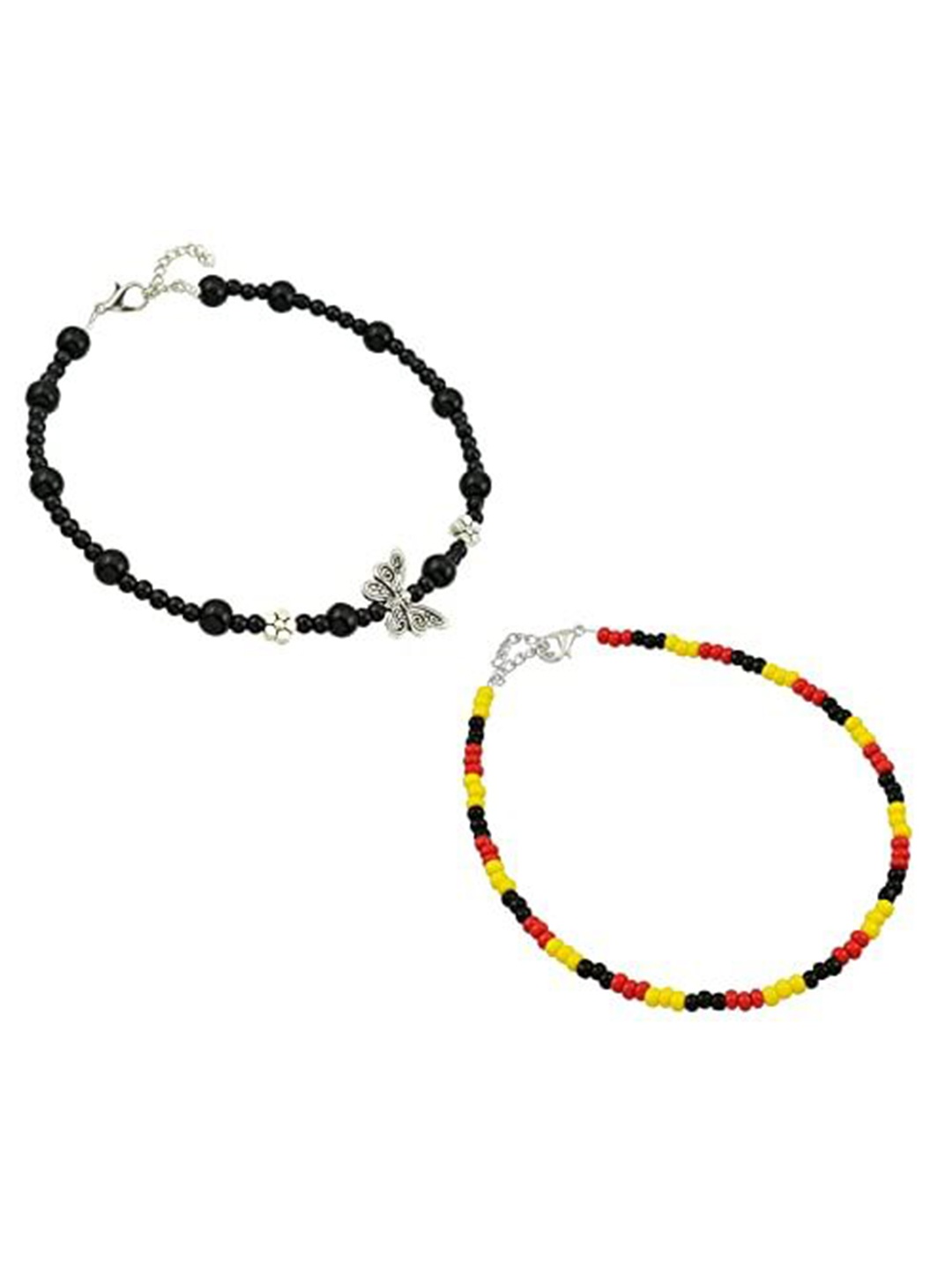 

HIGH TRENDZ Women Set of 2 Anklets, Black
