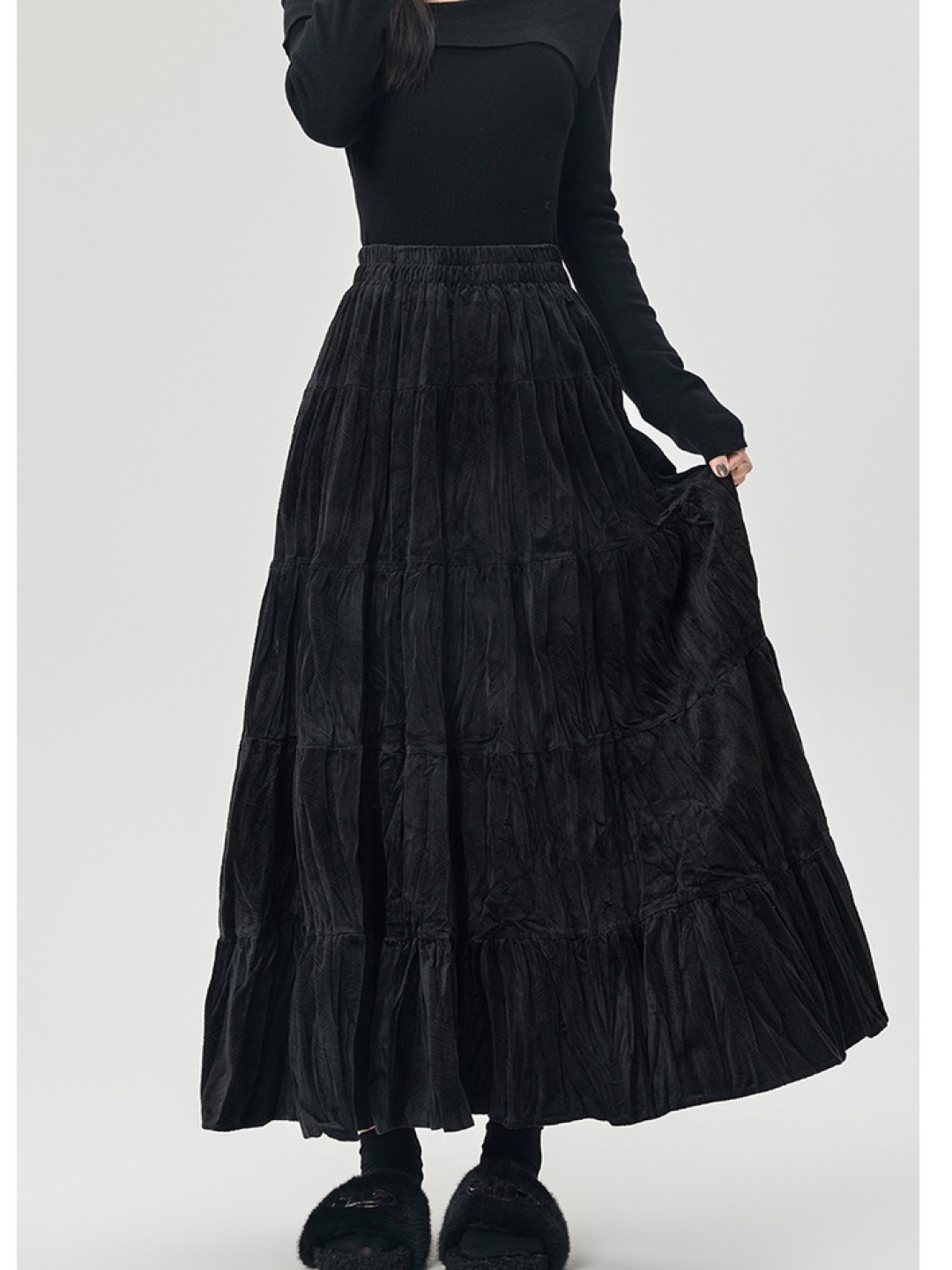 

LULU & SKY Women A-Line Tier Maxi Skirt, Black