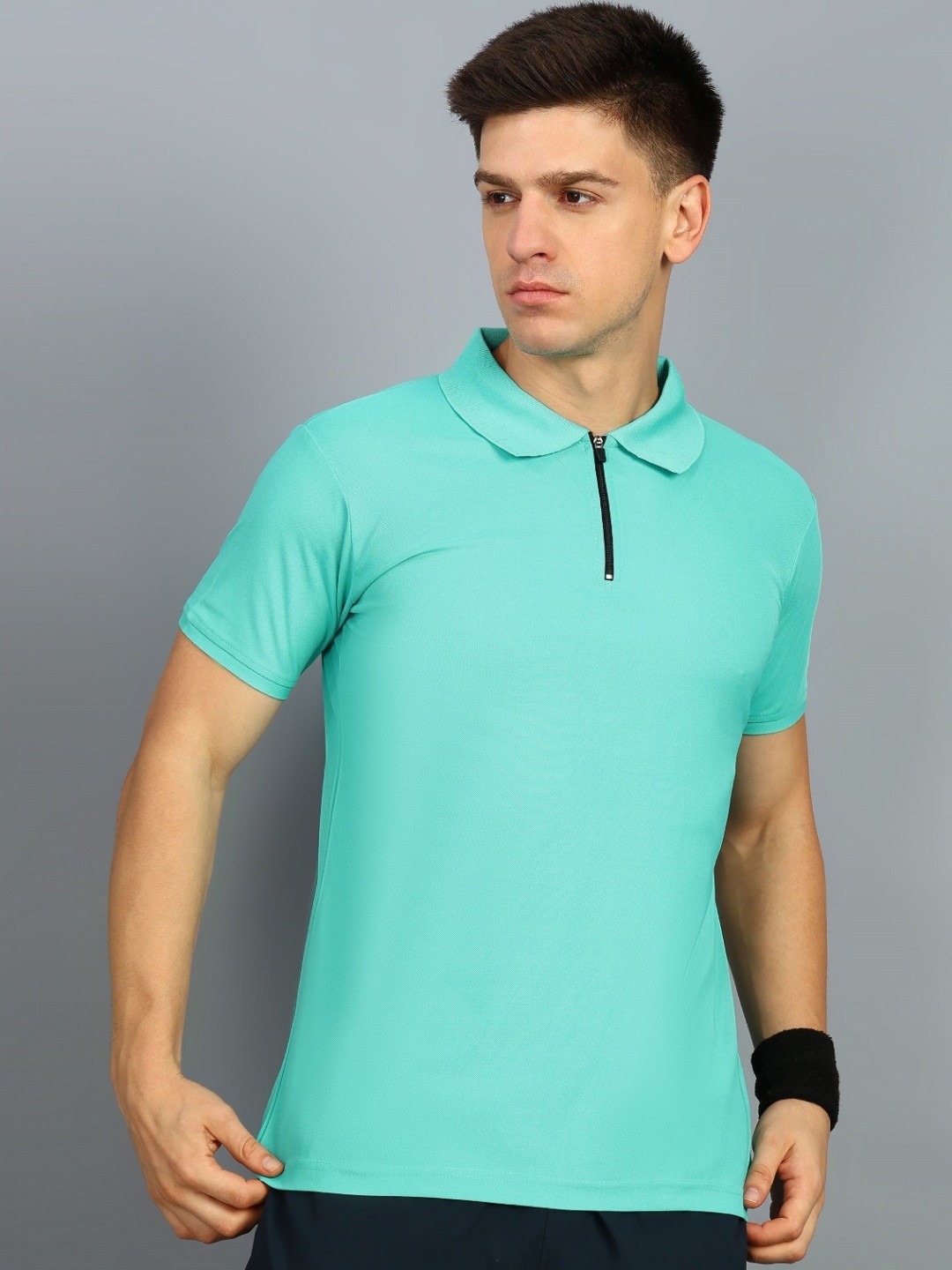 

DYRECTDEALS Men Solid Polo Collar T-shirt, Sea green