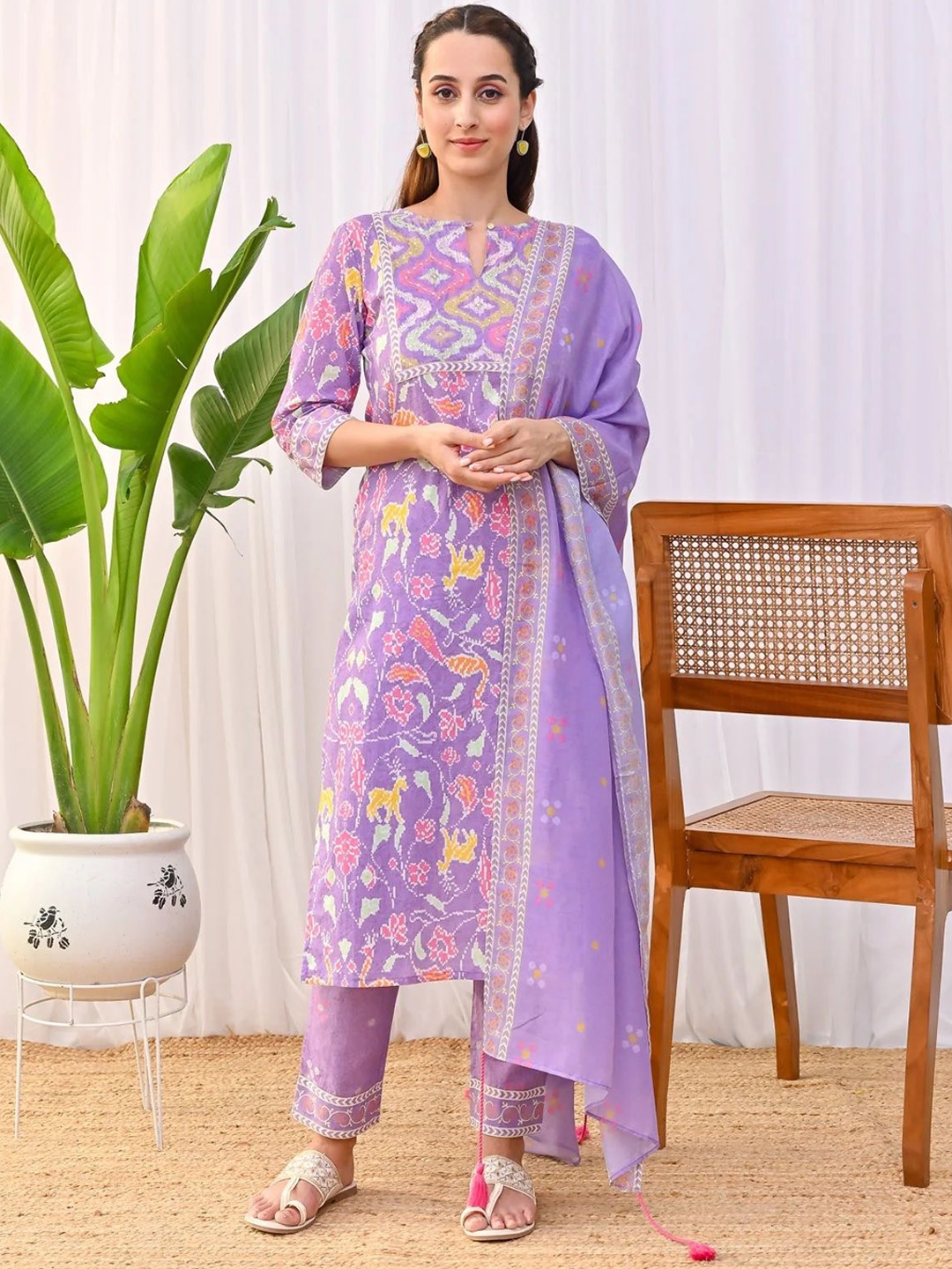 

LeeliPeeri Designer Ethnic Motifs Printed Kurta with Trousers & Dupatta, Lavender