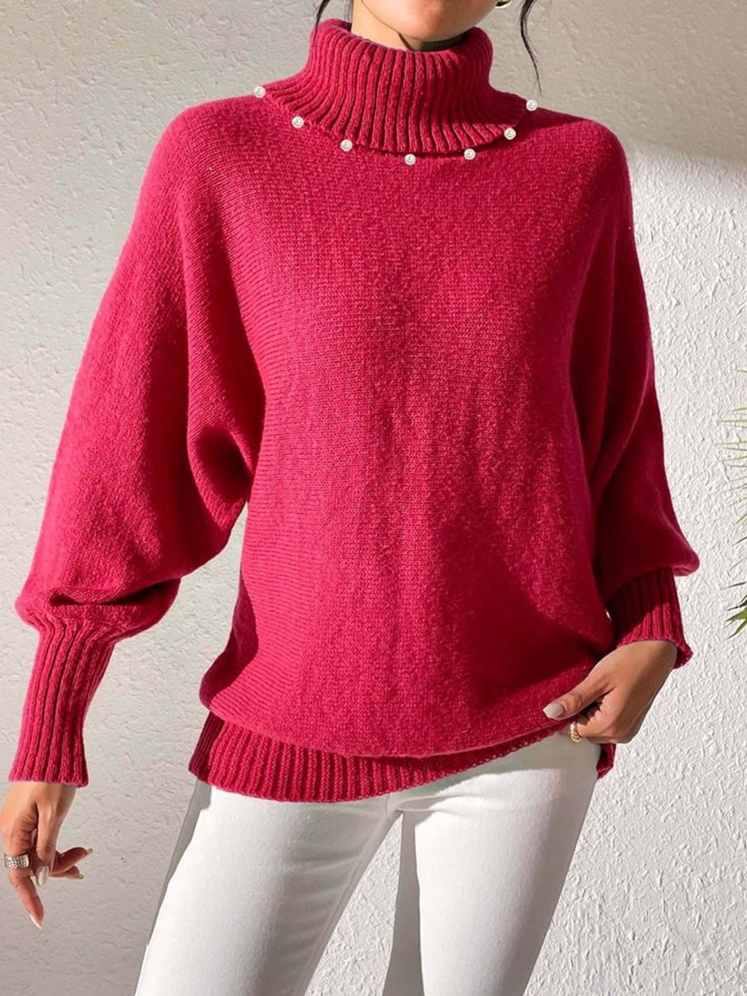 

LULU & SKY Women Turtle Neck Pullover Sweater, Red