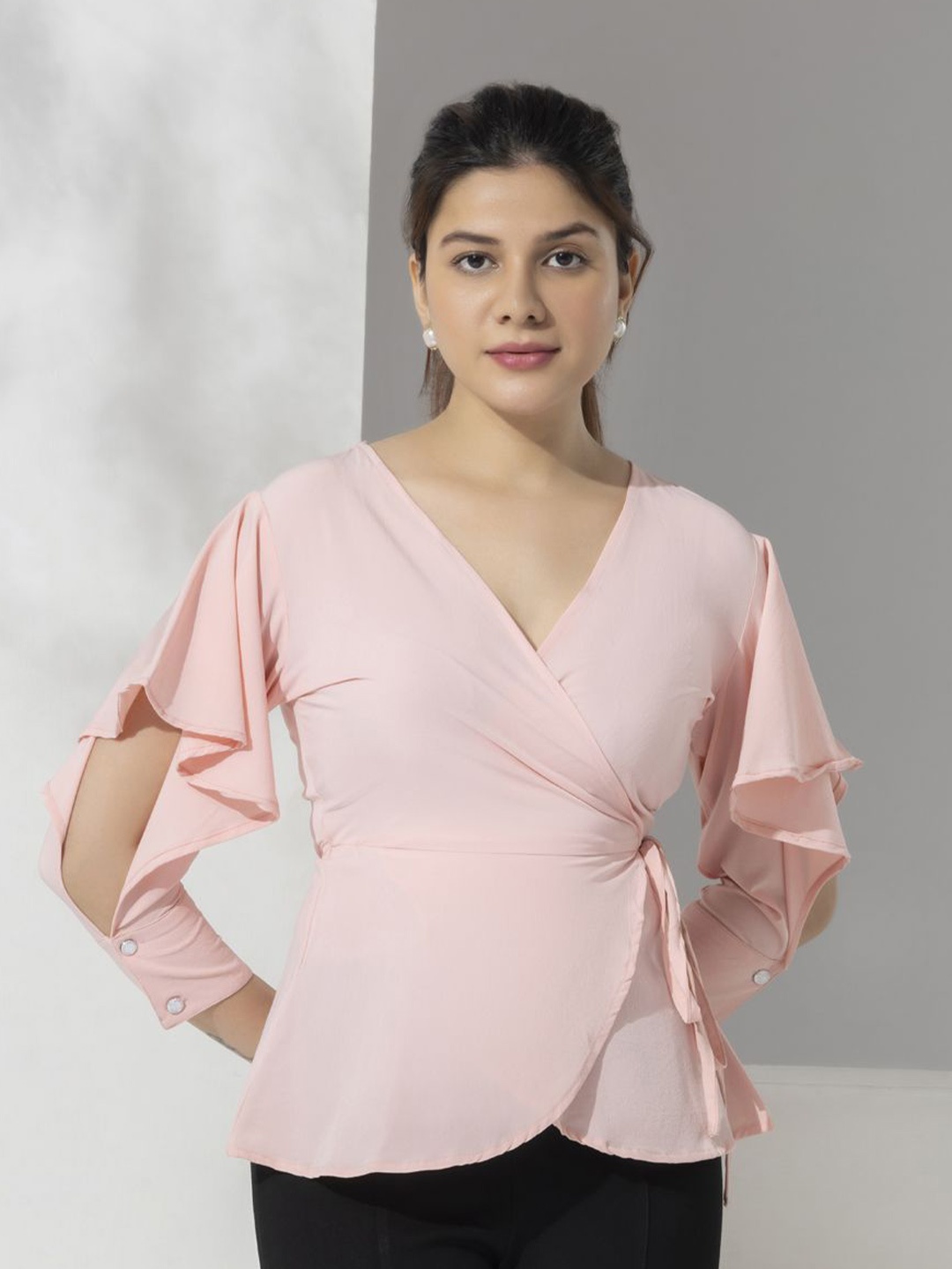 

Aumbe Velvet Wrap Top, Pink