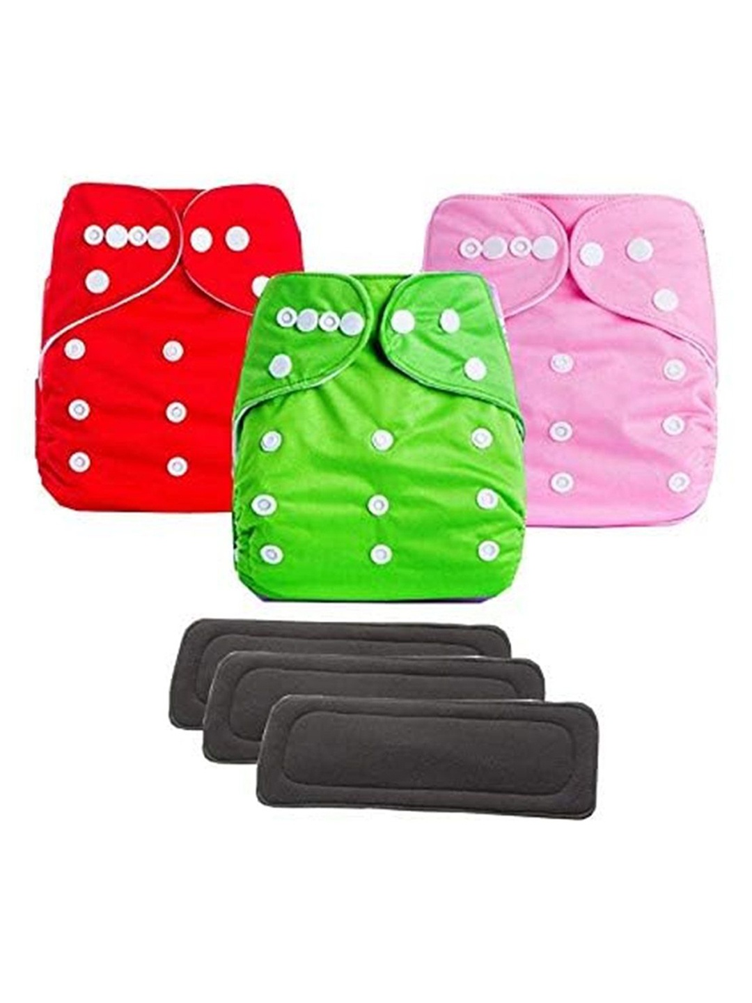 

Kritiu Kids Set Of 3 Reusable Waterproof Cloth Diaper With Insert Pad, Pink