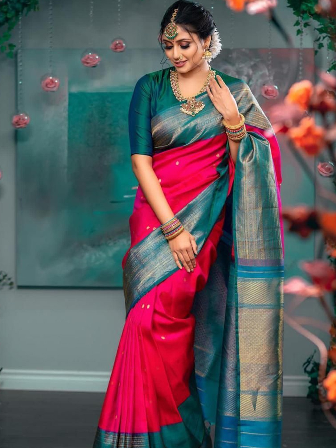 

Visit Wear Ethnic Motifs Woven Design Zari Pure Silk Banarasi Saree, Pink