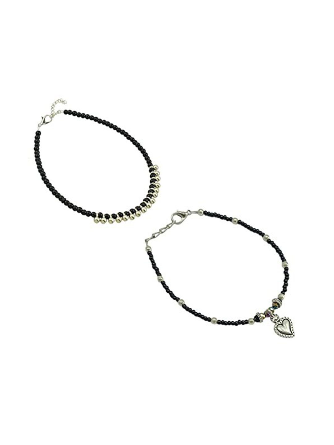 

HIGH TRENDZ Women Set of 2 Anklets, Black