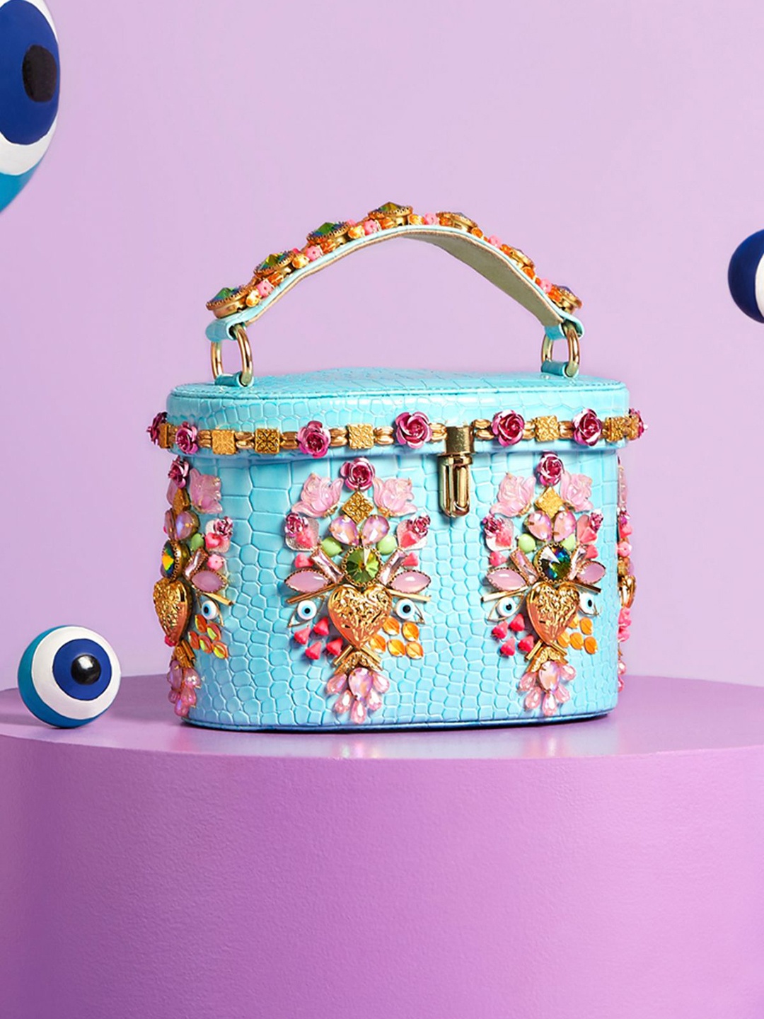 

Papa Don't Preach Women Embellished Leather Swagger Handheld Bag, Blue