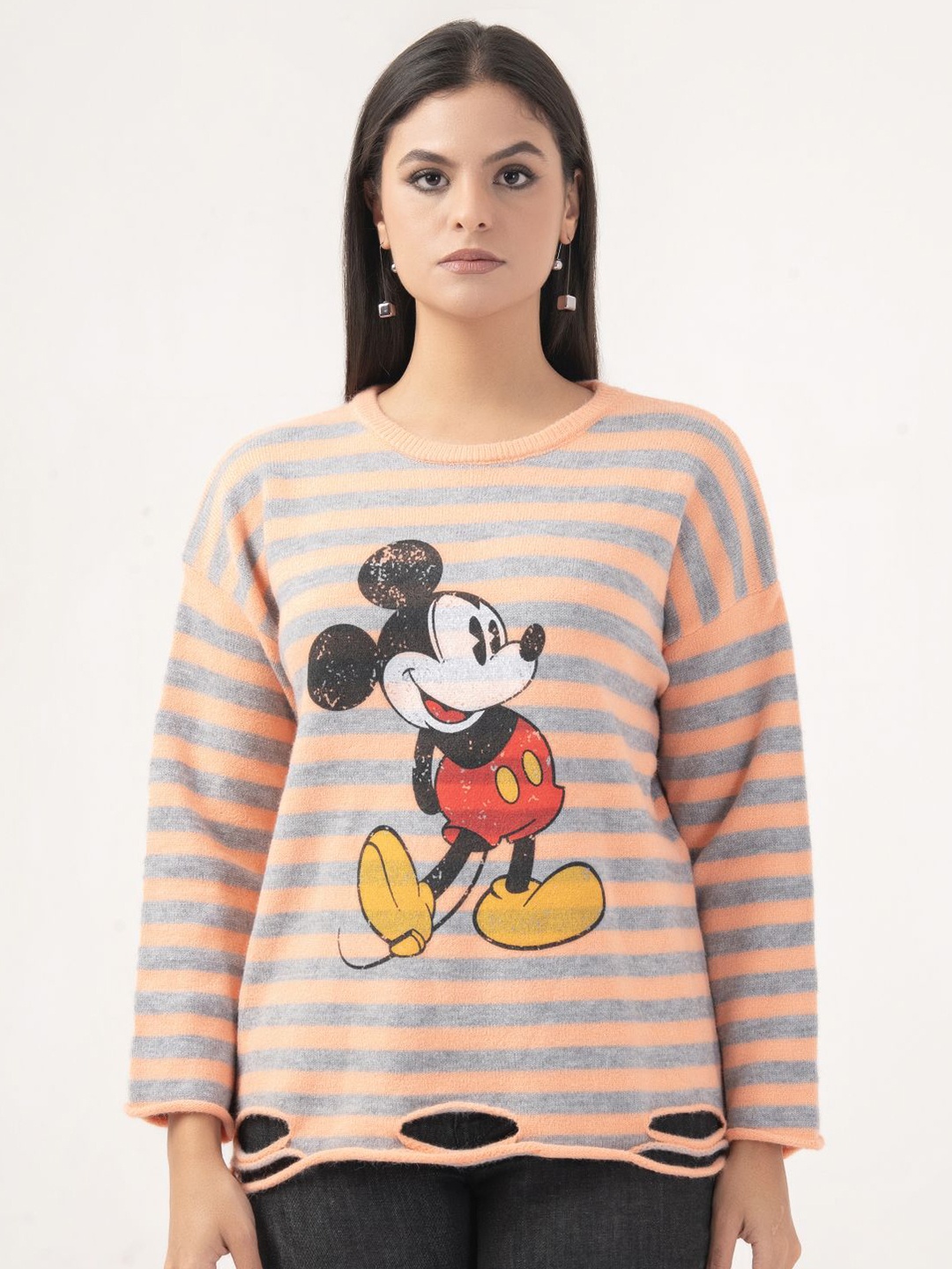 

Albion By CnM Women Striped Printed Pullover, Orange