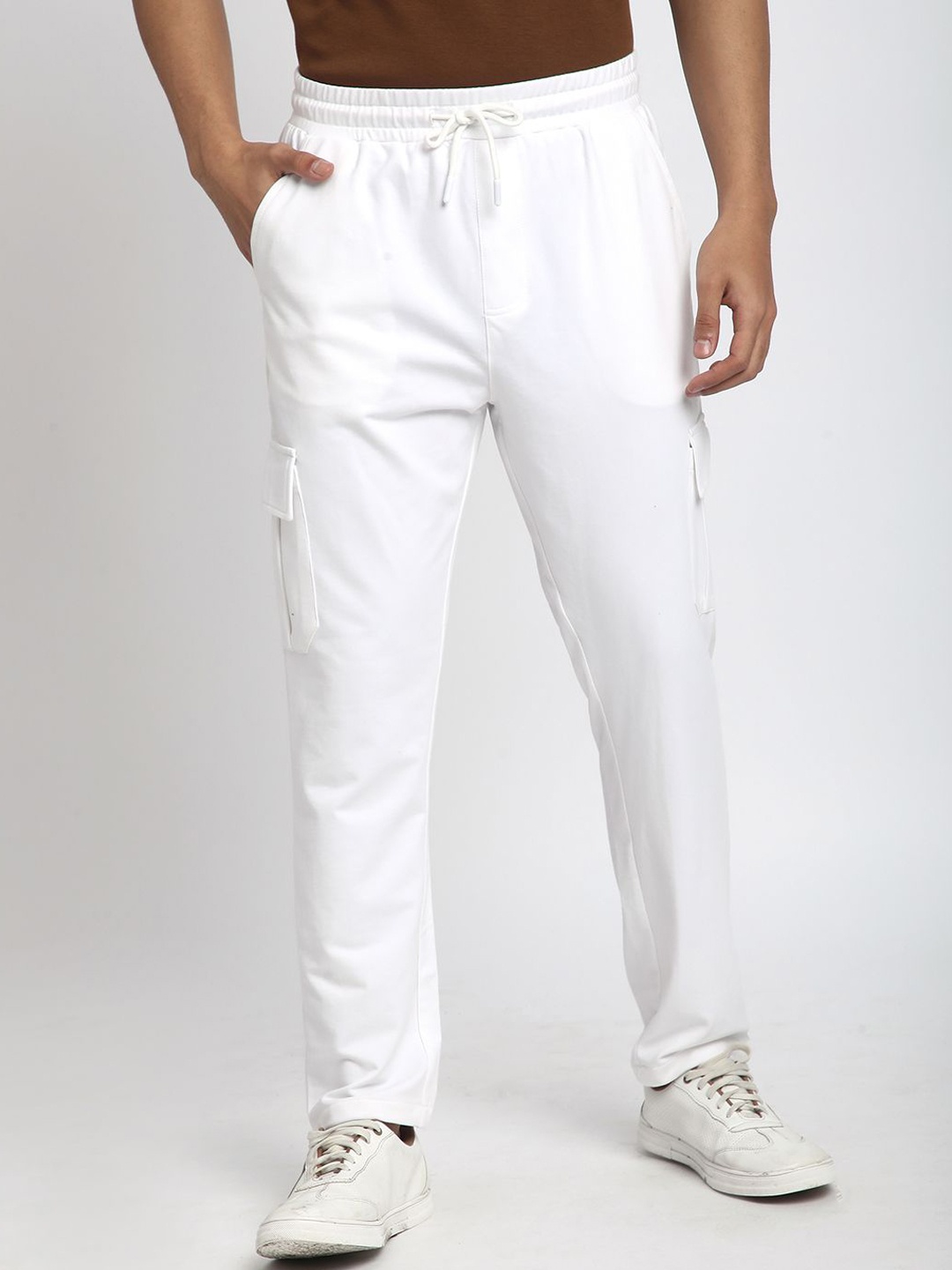 

R&B Men Cotton Mid-Rise Track Pants, White