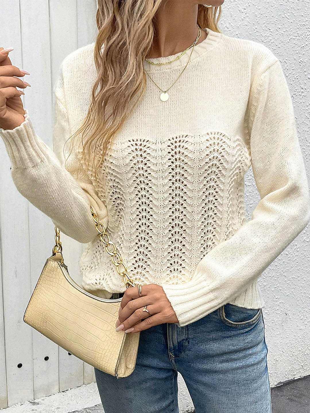 

LULU & SKY Women Self Design Pullover, Beige