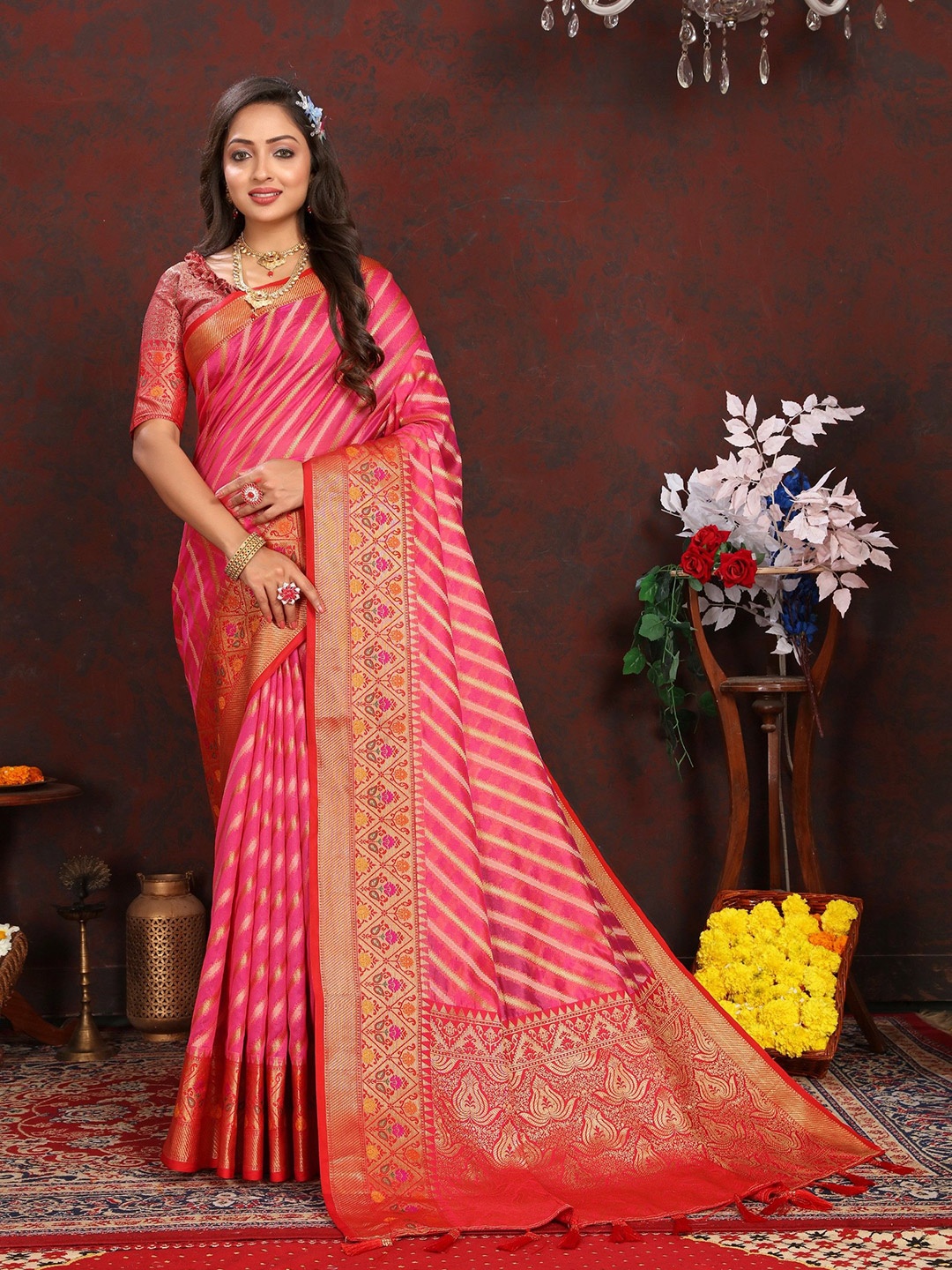 

Anaita Woven Design Zari Banarasi Saree, Pink